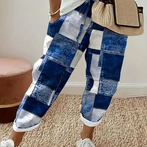 TEMU Women's Plus Drawstring Capri Pants - Casual, Machine Washable, Summer Fashion