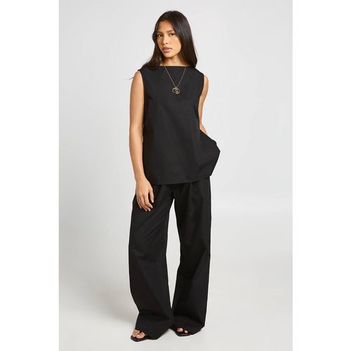 Boohoo Women's Poplin Sleeveless Blouse & Wide Leg Trouser Co-Ord in Black