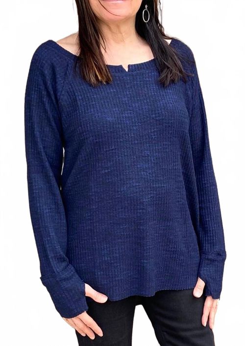 High Low Long Sleeve Top In Navy