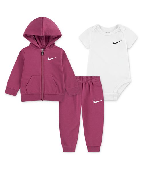 Baby Boys Bodysuit, Hoodie, and Pants, 3-Piece Set - Sweet Beet/White