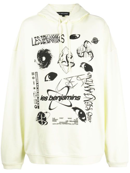 Logo-print cotton hoodie - Yellow