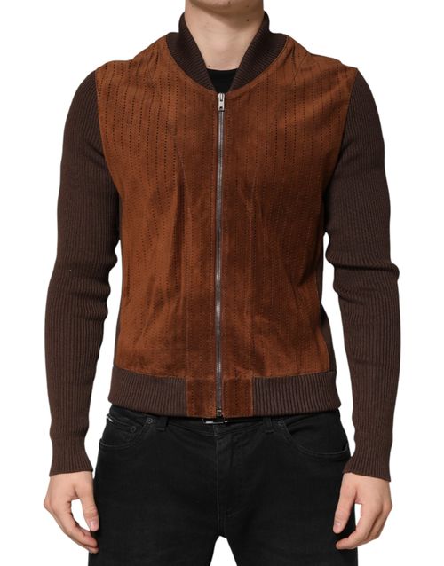 Calfskin Full-Zip Biker Jacket — Brown