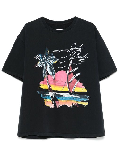 Beach-print T-shirt - Black