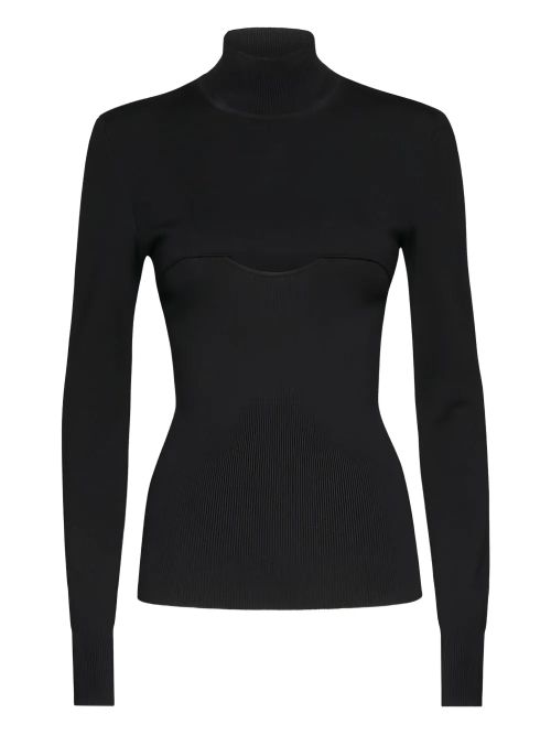 Ribbed Turtleneck Cutout Sweater — Black