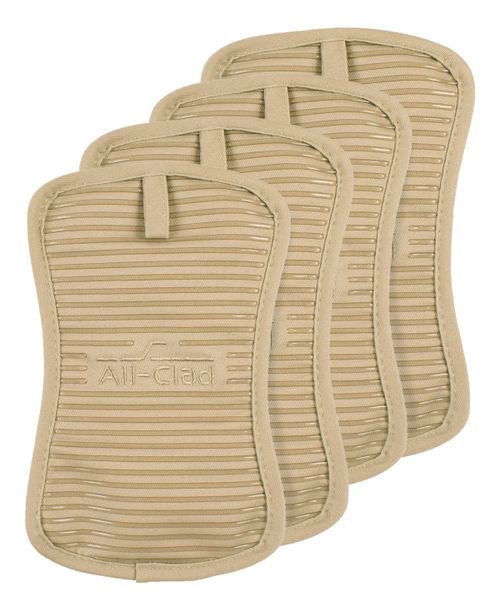 Ribbed Silicone Cotton Twill Potholders, Set of 4 - Cappuccino
