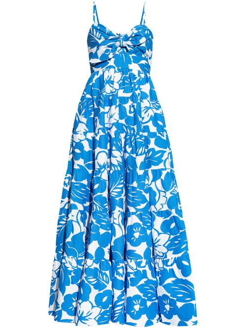 Floral-print knot-detail midi dress - Blue