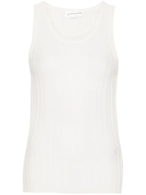 Striped fine-knit tank top - White