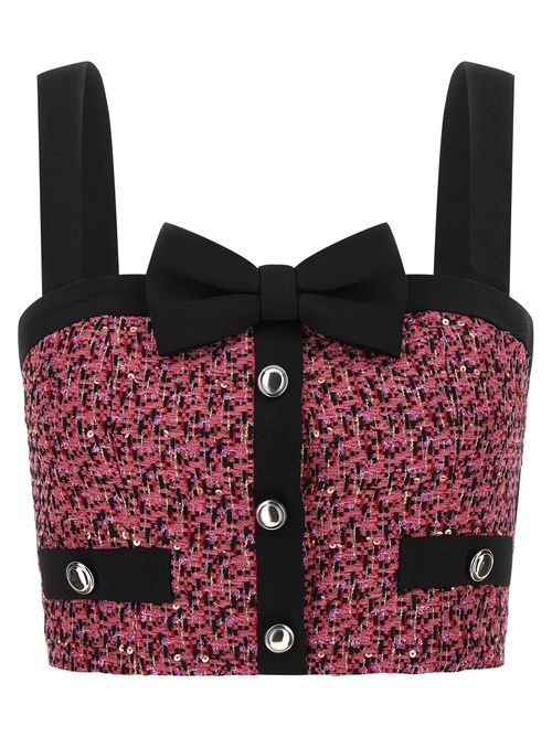 Sequin-Embroidered Tweed Tank Top — Pink