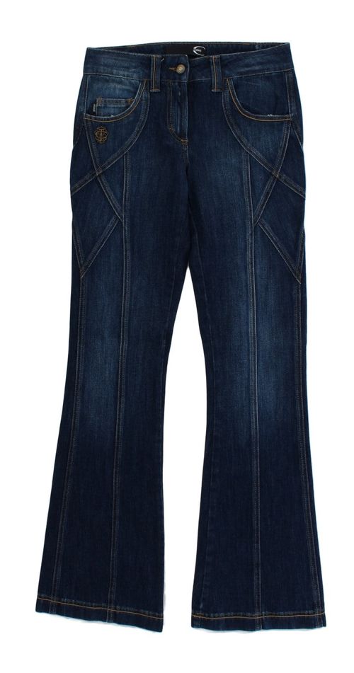Cotton Stretch Low Waist Flare Jeans — Blue