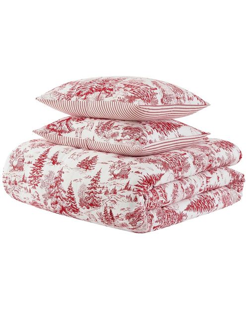 Winter Toile Stripe Cotton Flannel Comforter Set