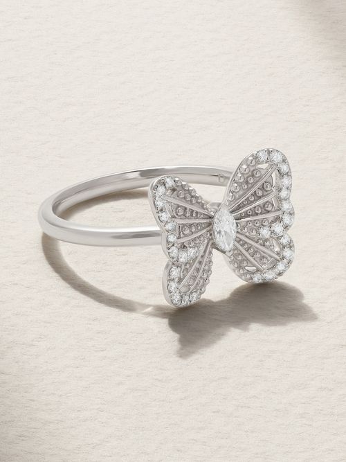 Bague En Or Blanc 18 Carats (750/1000) Et Diamants Portraits Of Nature Butterfly - Doré