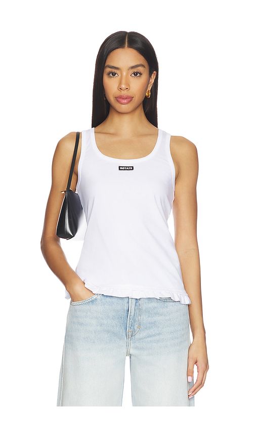 ROTATE Ruffle Hem Tank Top in Bright White. S also in L