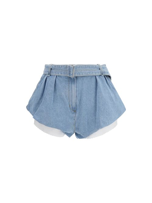 Flared Denim with Undershorts Denim Shorts — Blue