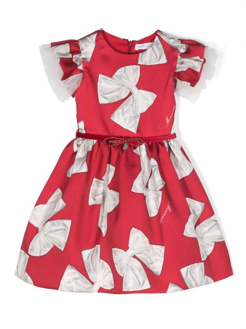 Bow-print A-line dress - Red