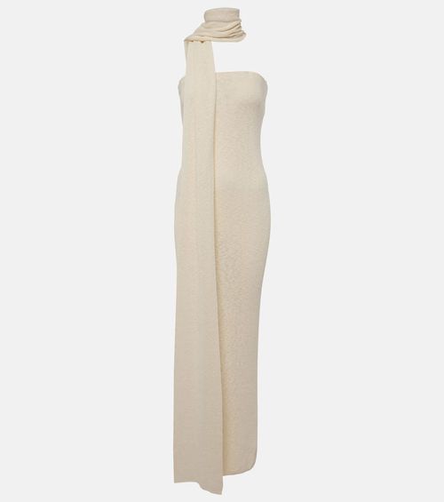 Scarf-detail linen and cotton maxi dress