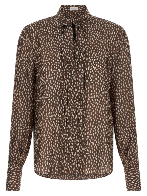 Polka-Dot Silk Blouse — Brown
