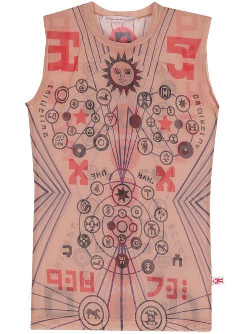 Walter Van Beirendonck abstract-print mesh tank top - ニュートラル