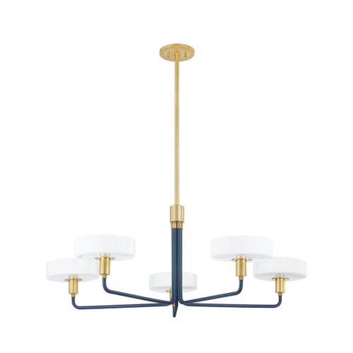 Aston 5-Light Chandelier in Aged Brass with Slate Blue
