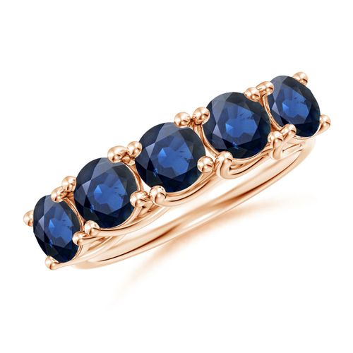 Angara 3.0 Carats Half Eternity Five Stone Blue Sapphire Wedding Band in 14K Rose Gold