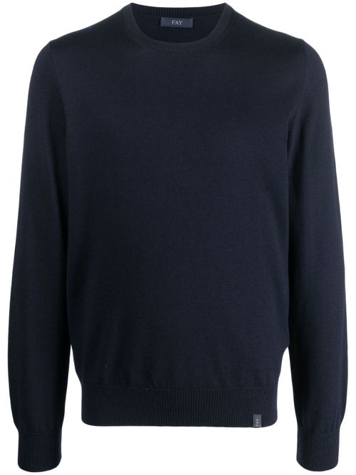 Crew-neck virgin wool jumper - Blue