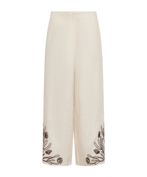 Embroidered linen trousers
