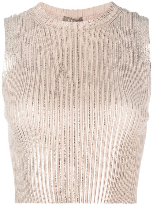 Round-neck metallic-finish tank top - Gold