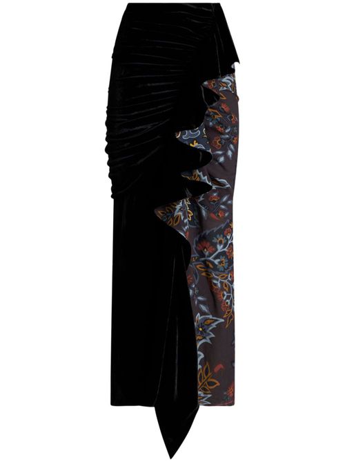 Asymmetric paisley-print midi skirt - Black