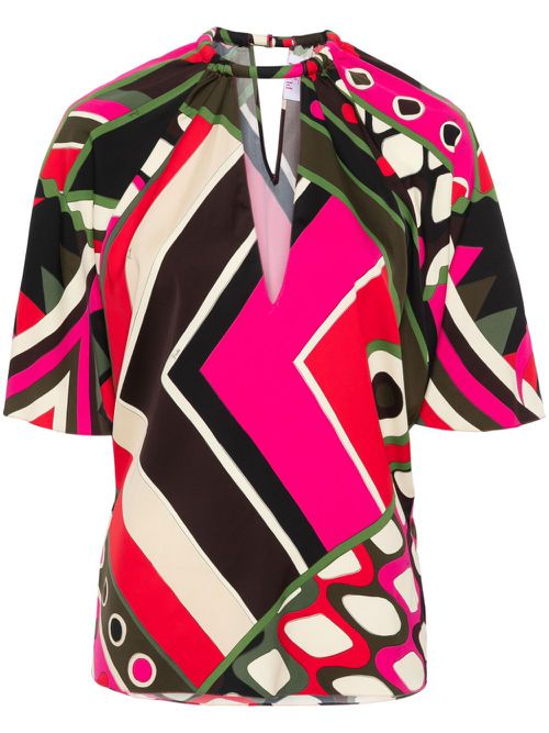 Vivara-print V-neck blouse - Black