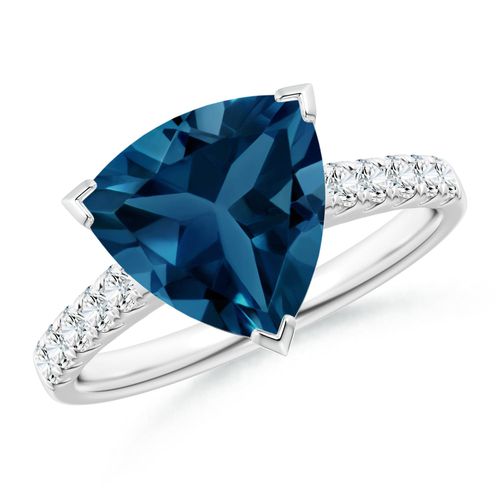 Angara 3.8 Carats V-Prong Set Trillion London Blue Topaz Ring with Diamonds in Platinum
