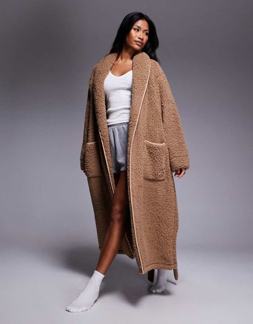 Long sleeve robe in cork sherpa-Brown