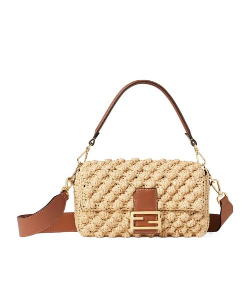 Baguette Hazelnut-stitch natural raffia bag
