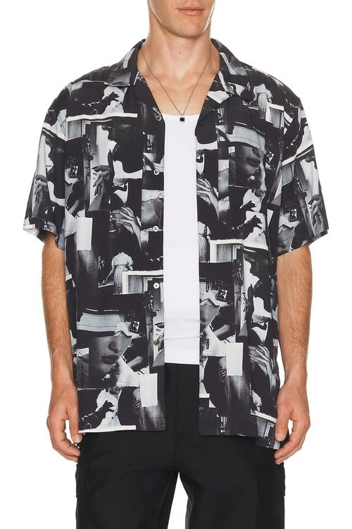 Vowels Printed Still Shirt in Black - Black. 1 also