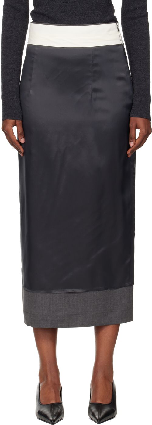 Gray Inside-Out Midi Skirt