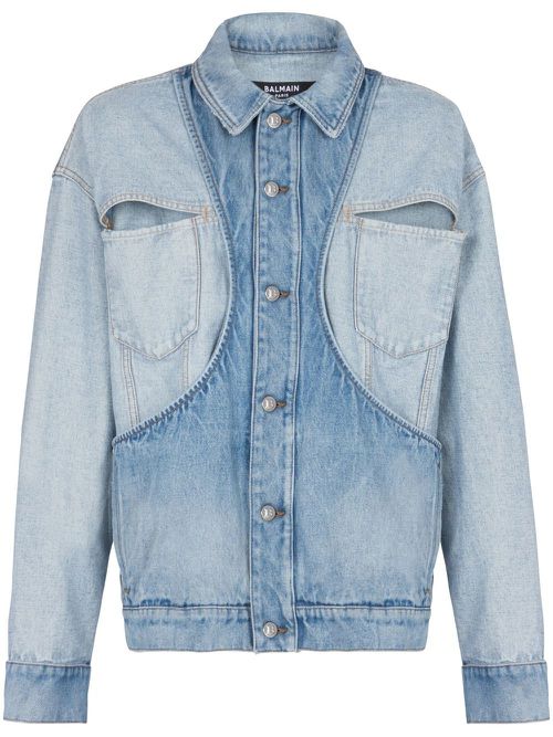 Panelled-design denim jacket - Blue