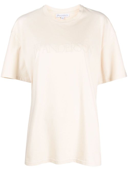 Logo-embroidered cotton T-shirt - Neutrals