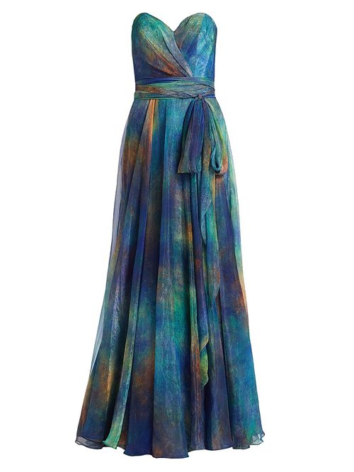 Women's Organza Strapless A-Line Gown - Blue Multi