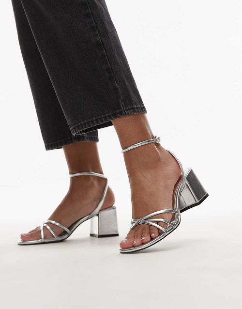 Mango strappy block heels in silver