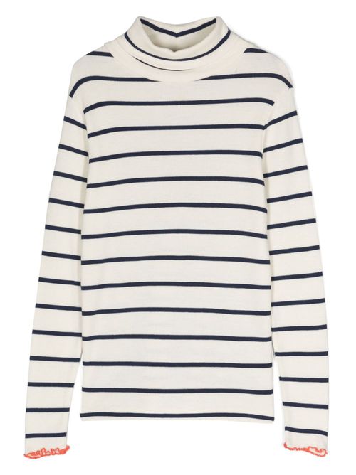 Roll-neck striped top - White