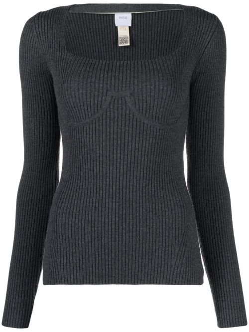 Cut-out wool-blend top - Grey
