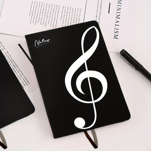 TEMU Premium A5 Leather-bound Notebook With Music - Ideal For Musicians & Enthusiasts, Smooth Ink-resistant Paper, Secure Edge Binding - Perfect