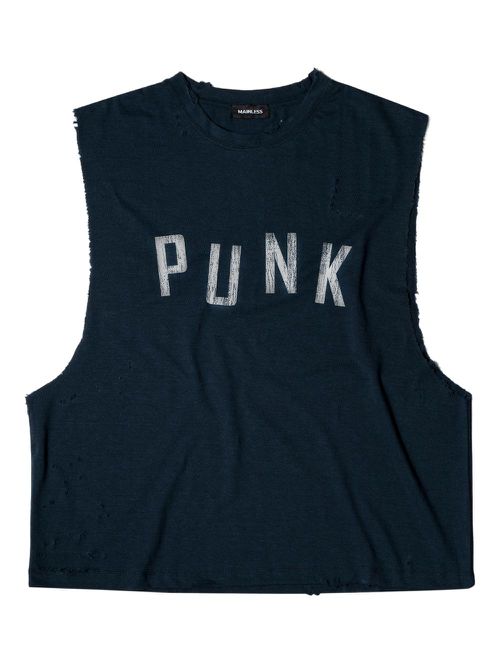 Distressed sleeveless top - Blue