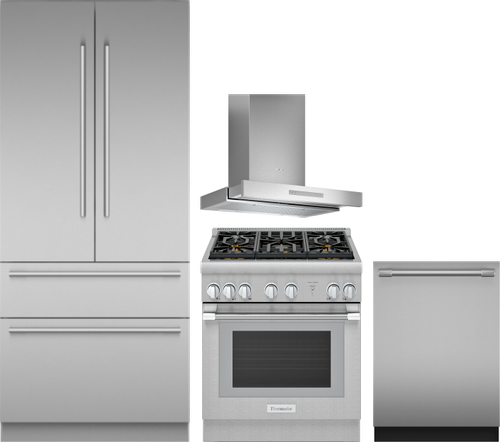 Thermador 4 Piece Kitchen Appliances Package with French Door Refrigerator, Gas Range and Dishwasher in Stainless Steel THRERADWRH1317
