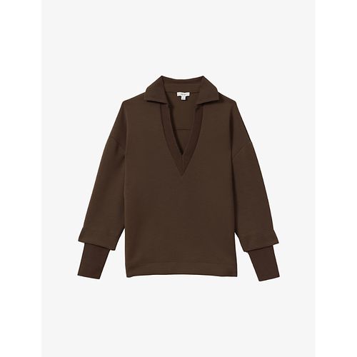 Womens Chocolate Bernie Open-collar Relaxed-fit Stretch-woven Jumper