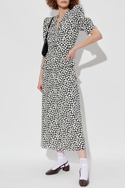 Silk Dress With Floral Motif, Women's, Black