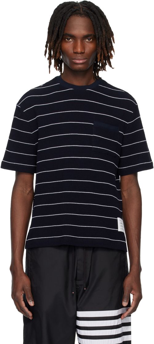 Navy Textured Stripe Waffle T-shirt
