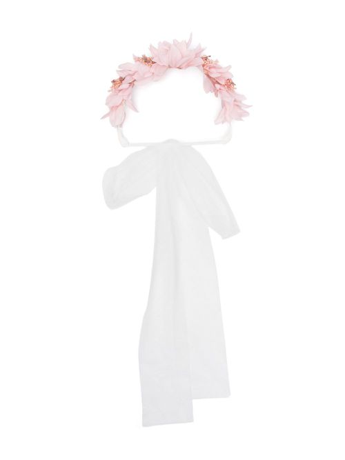 Floral-appliqué lace belt - Pink