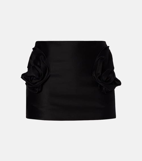 Floral-appliqué cotton miniskirt