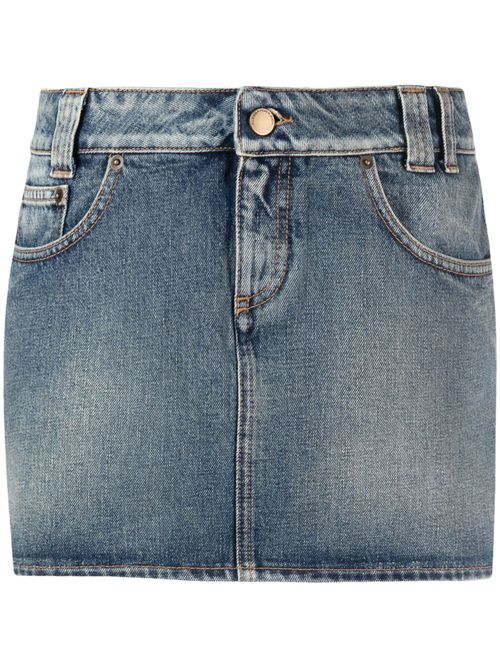 Rose-print denim miniskirt - Blue