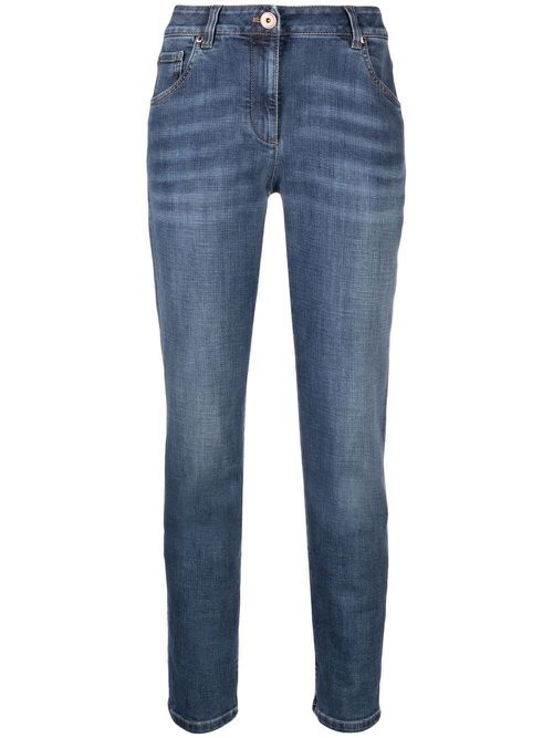 Distressed-finish denim jeans - Blue