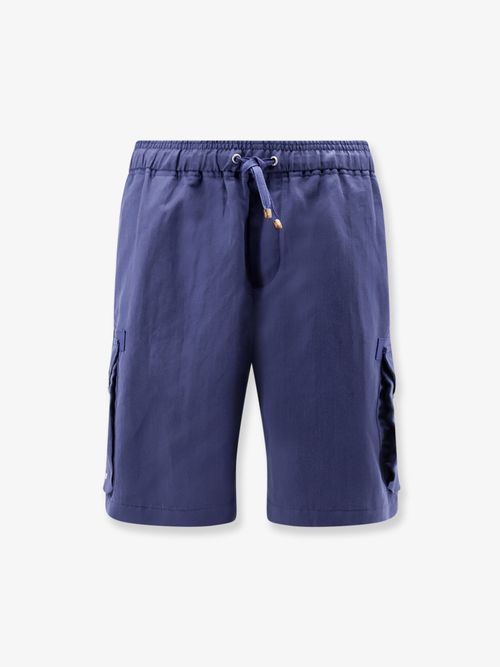 Linen-Cotton Cargo Cargo Shorts — Blue